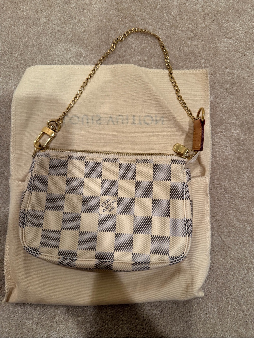 Louis Vuitton Damier Azur Mini Pochette with Gold Chain